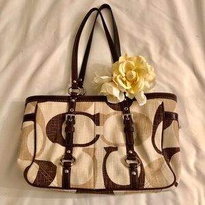 Cream and Brown Trademark Logo Coach Purse